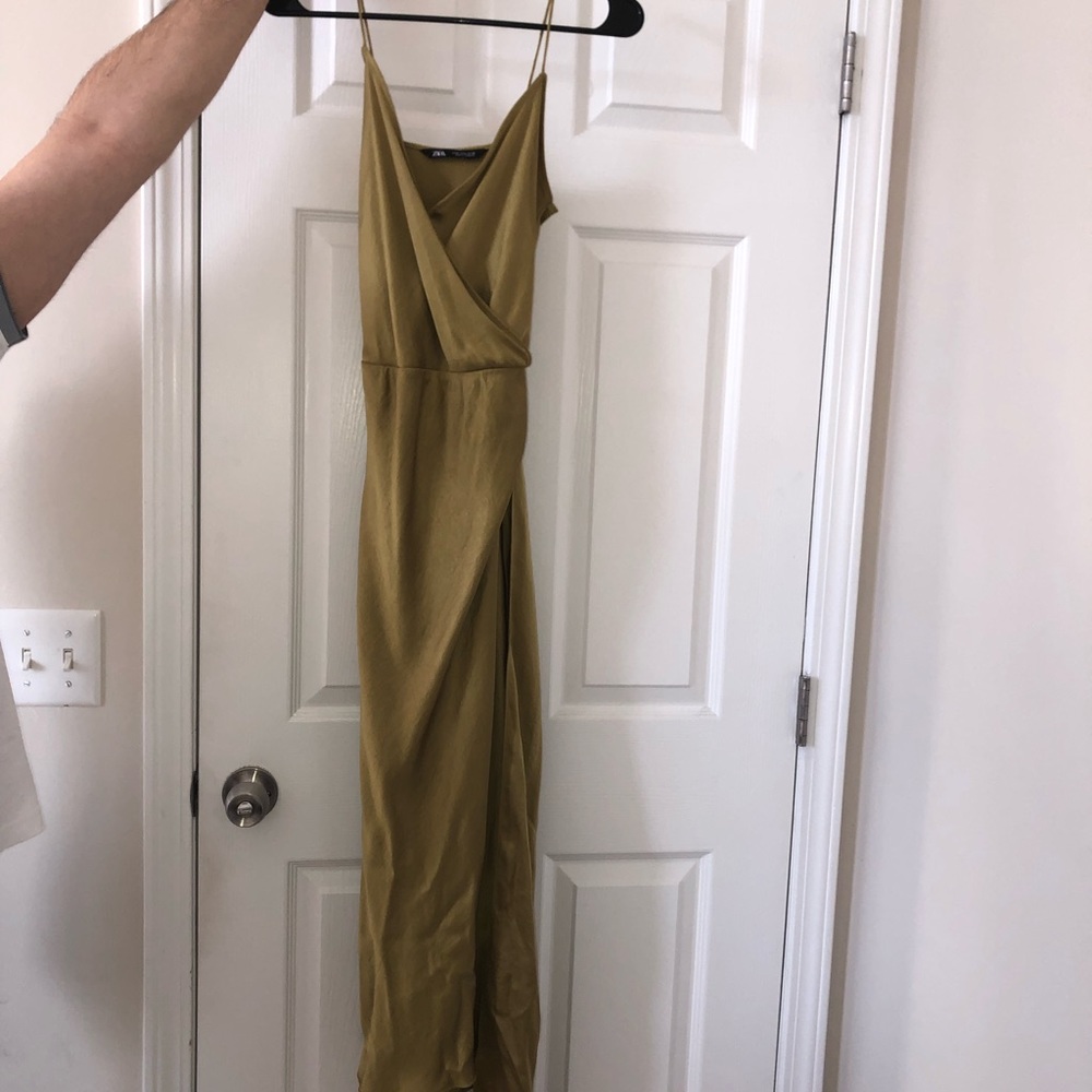 Dark mustard colored satin dress
